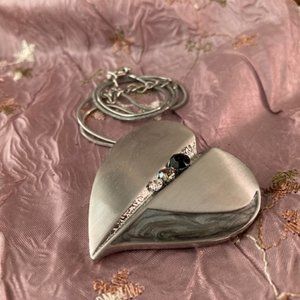 Satin Polished Silver Pendant With Crystals and Pearl Inlay Enamel